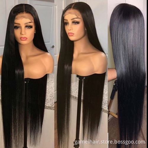 150% Density 40Inch Long Bone Straight Wigs Human Hair Pre Plucked Lace Front Wig